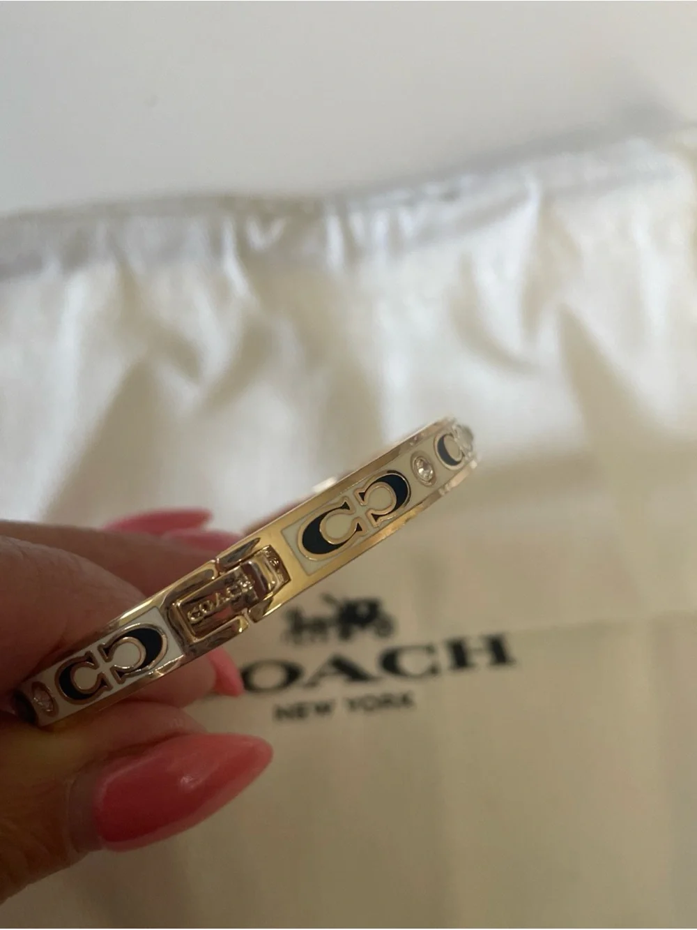 Coach Two-Tone Signature Bangle Bracelet with Crystals - Gold & Silver